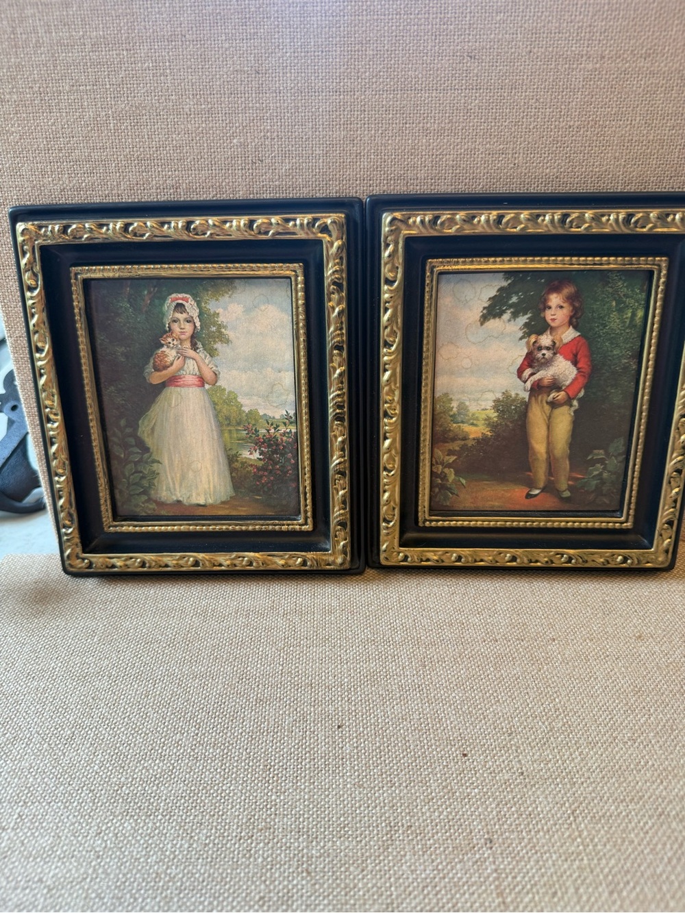 Classic Black and Gold Framed Vintage Children Prints - Home Accents